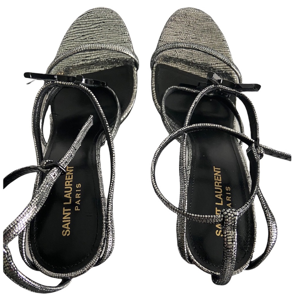 Saint Laurent Cassandra Heels In Metallic Silver Cracked Metal Leather Size 39.5 - Picture 8 of 14